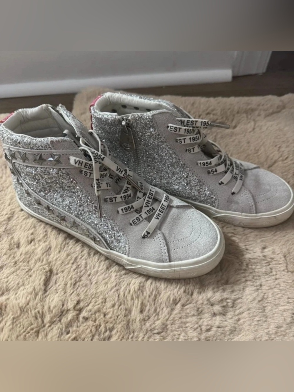 Vintage Havana Silver Glitter High-Top Sneakers with Star Trim